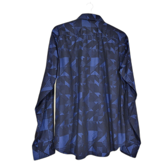 Men's Bugatchi Uomo Shaped Fit Navy Blue Geometric Long Sleeve Shirt - Large - Picture 2 of 8